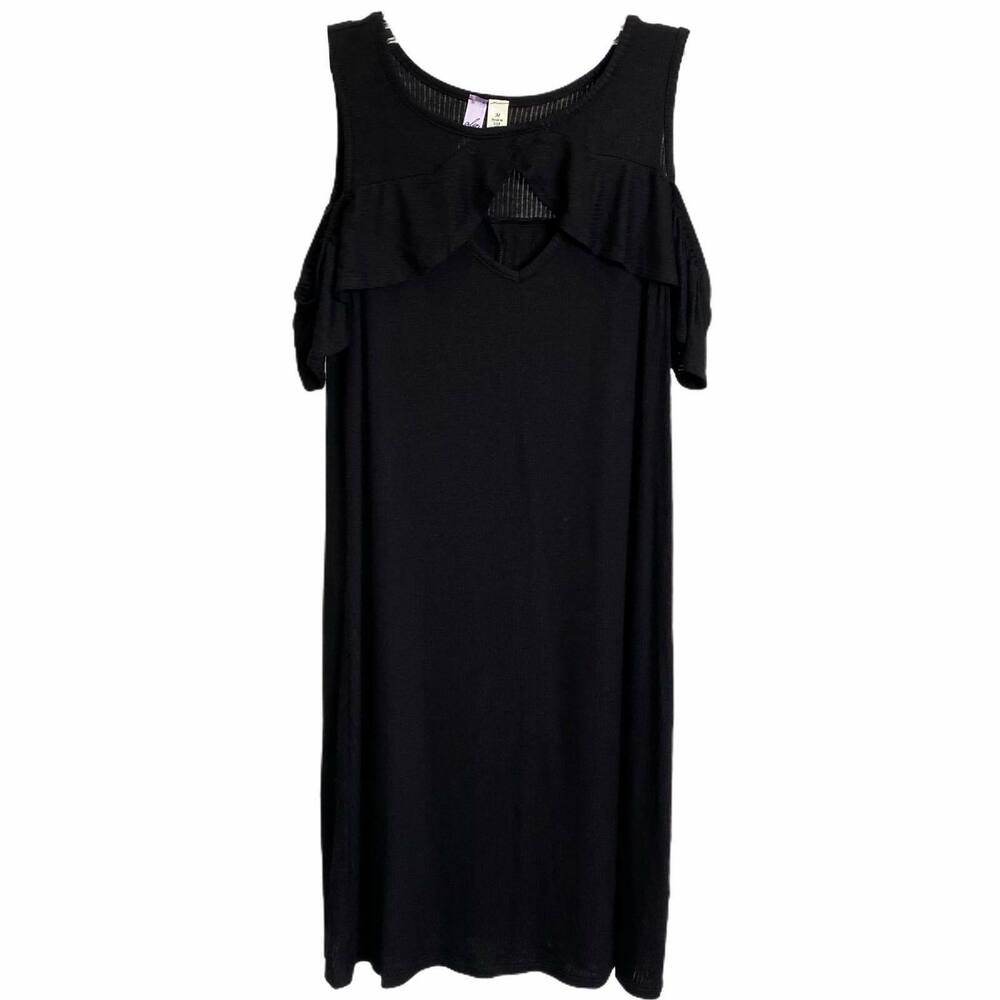Alya Women's Shift Dress Black Ruffle Sleeveless Boat Neck Style# DA7748 Size‎ M